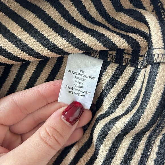 Honey And Rosie Womens Medium Fit & Flare Dress Black Tan Striped Sleeveless - Picture 5 of 8